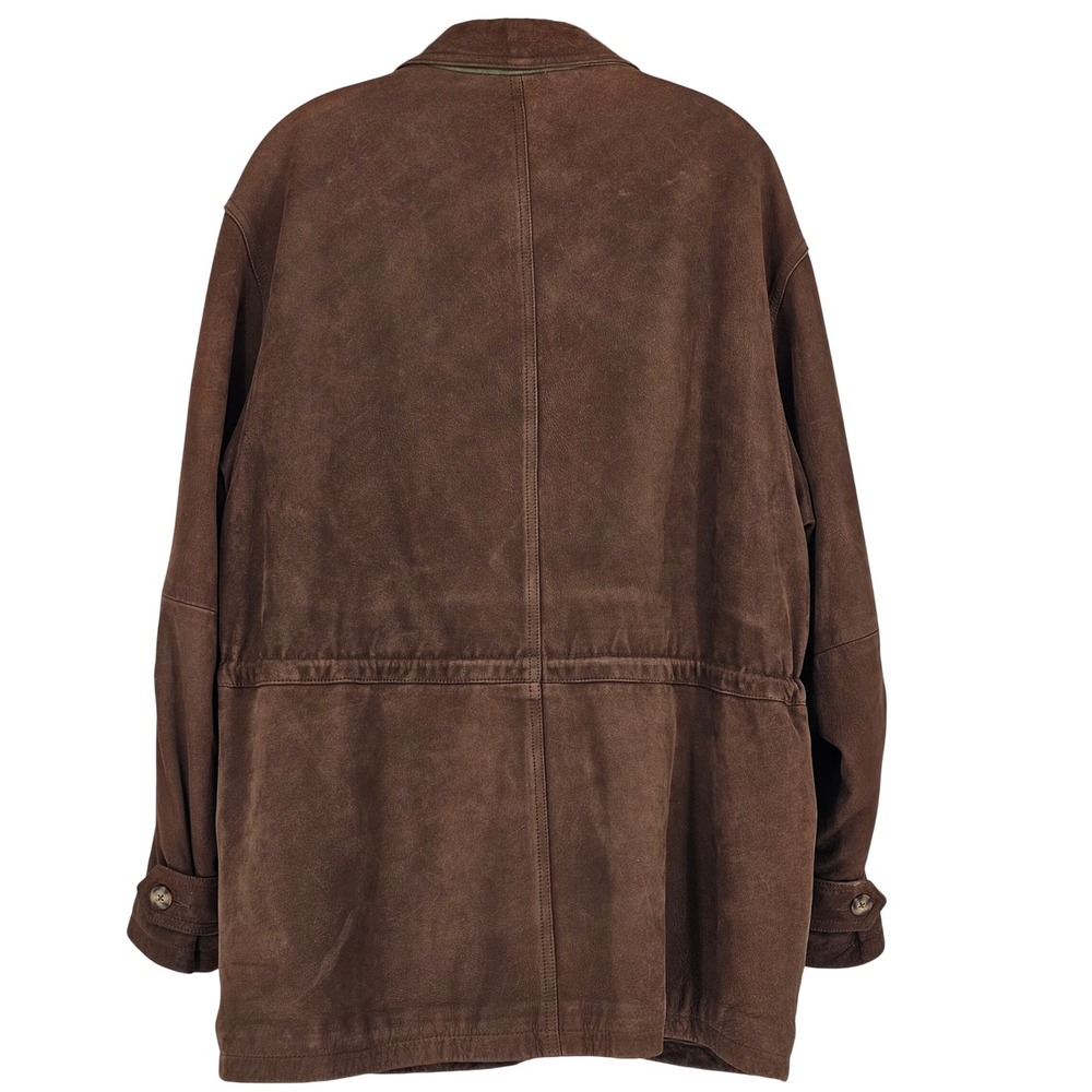 Vintage Lands End Leather Field Jacket L Brown Quilted Wool Lined Cinched Barn - Picture 2 of 13